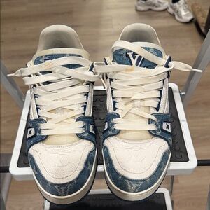 Louis Vuitton Denim and Cream Sneakers